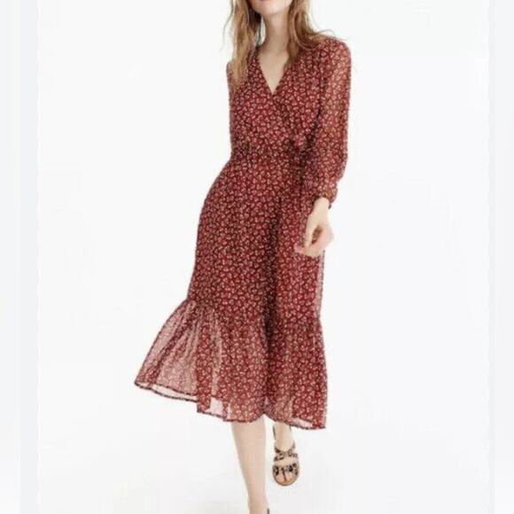 J.CREW POINT SUR FAUX WRAP DRESS IN SPARKLE FLORAL CHAMPAGNE SIZE 2 - Picture 1 of 9